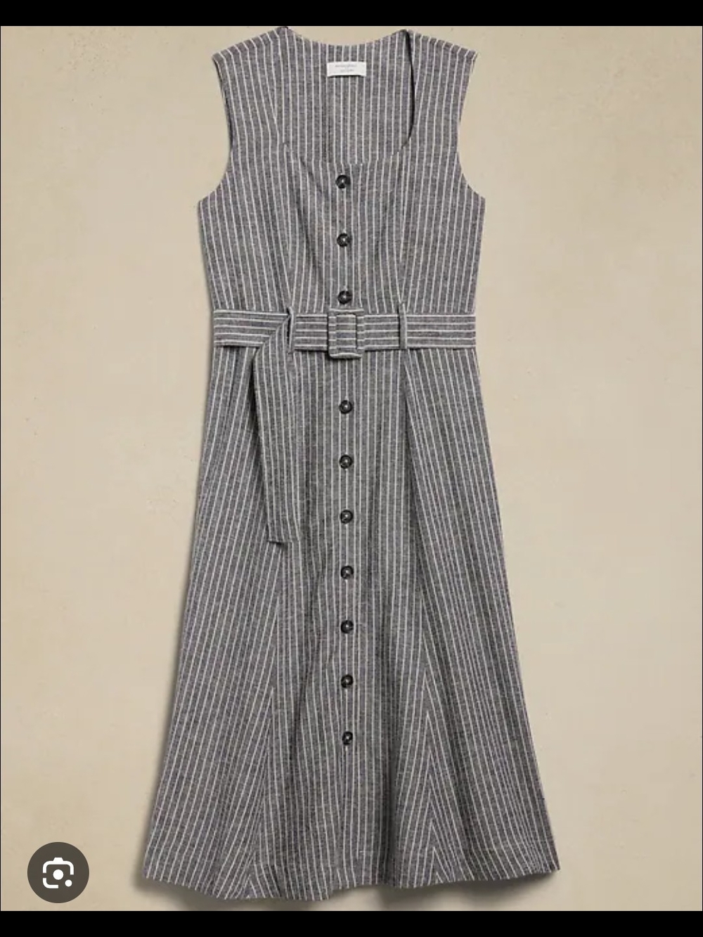 Banana Republic Factory Gray Pin stripe Sleeveless Midi Dress with Belt LINEN